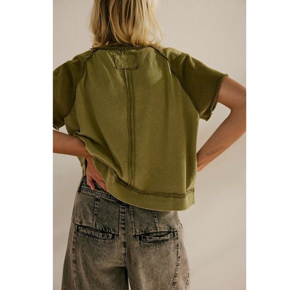 Free People We The Free Eyes Closed Henley Cropped Top Cotton Slouchy M - Picture 3 of 8